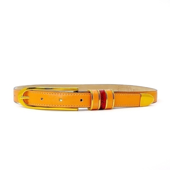 B.B. Simon Women’s Leather Skinny Belt Orange Pink Gold-Toned Size Large EUC main image 10